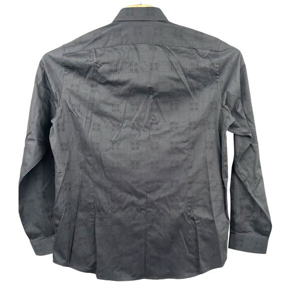 Simon Carter London Gray Checkered Geometric Button Up Slim Fit 44cm 17.5” - Picture 2 of 7